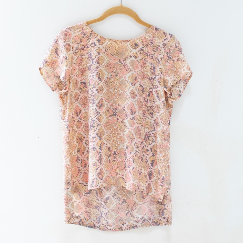 Fynn & Rose snake print silk top zipper detail